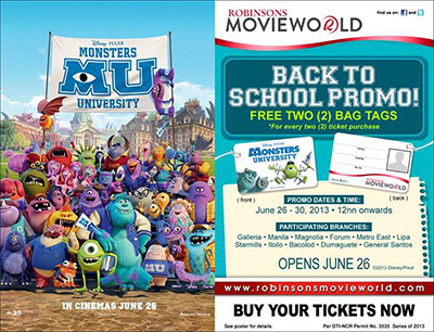 FREE Monsters University ID at Robinsons Movieworld