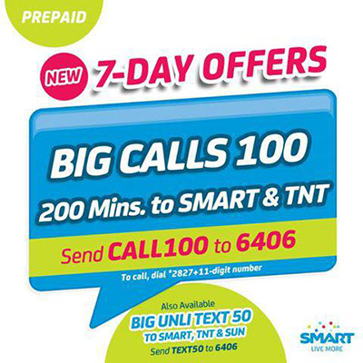 Smart Prepaid Big Calls 100 and Big Unli Text 50 Promo