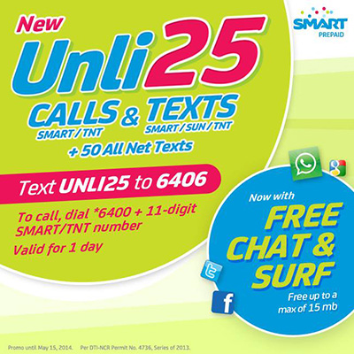 Smart Prepaid New UNLI CALL & TEXT 25 Plus FREE Chat and Surf