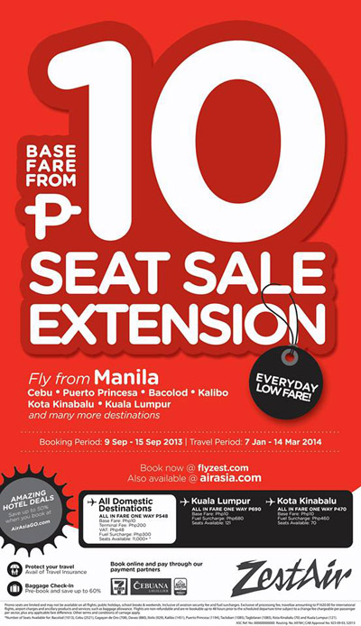 Zest Air Seat Sale Extension September 9-15, 2013