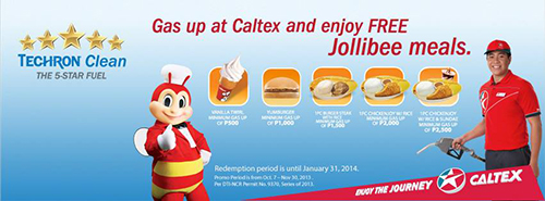 Gas Up at Caltex and enjoy FREE Jollibee Meals Promo