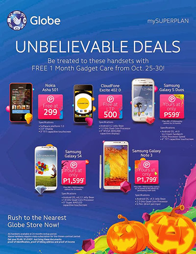 Get Samsung Galaxy S4 and Samsung Galaxy Note 3 at Globe Unbelievable Deals