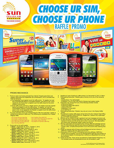 Sun Prepaid Choose Ur Sim, Choose Ur Phone Raffle Promo 2013