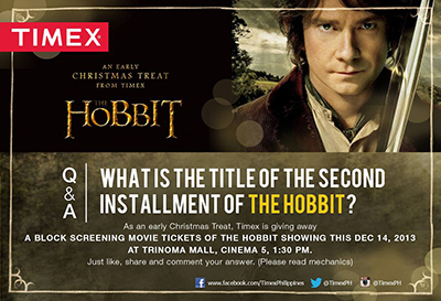 Timex QandA Facebook Contest - Win The Hobbit Block Screening Tickets