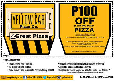 Yellow Cab Pizza Christmas Treat Promo - Get P100 OFF coupons