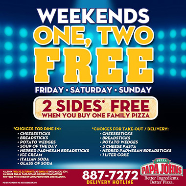 Papa Johns Weekends One Two FREE Promo