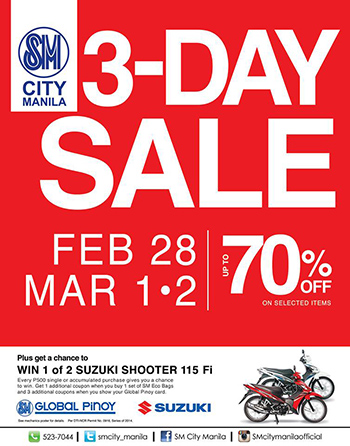 SM City Manila 3 Day Sale Feb 28 to March 2 2014