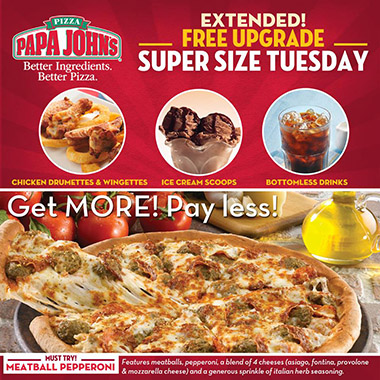 Papa Johns Super Size Tuesday Promo 2014