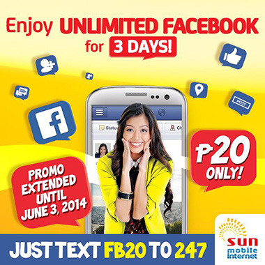 SUN Mobile Internet extends Unlimited Facebook for 3Days