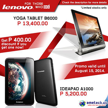 Get a P400 Discount on Lenovo A1000 or Lenovo Yoga Tab