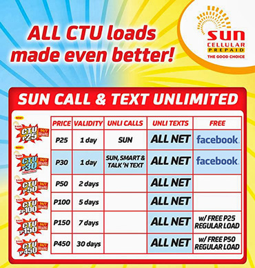 Sun Prepaid CTU Call and Text Unlimited Promos