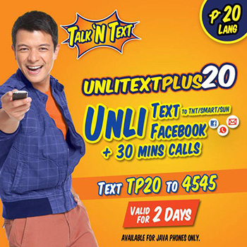 Talk N Text UnlitxtPlus20 Promo - Unlimited Text and 30mins call to Tri-Net with Unlimited Facebook