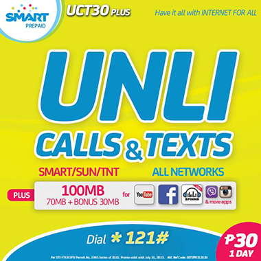 Smart UCT30 Plus the Unli Calls and Texts plus 100MB data